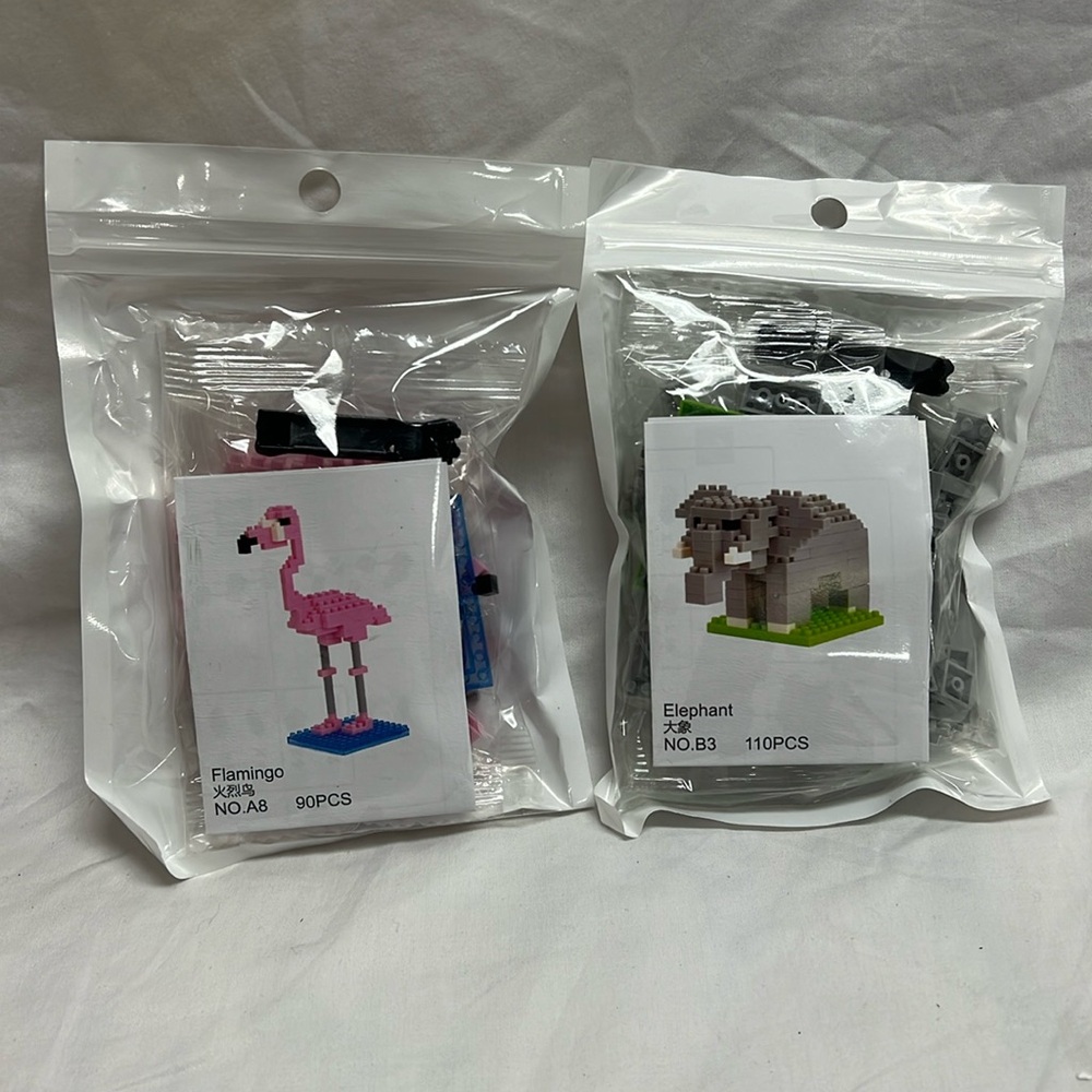 Flamingo and elephant mini building block set
